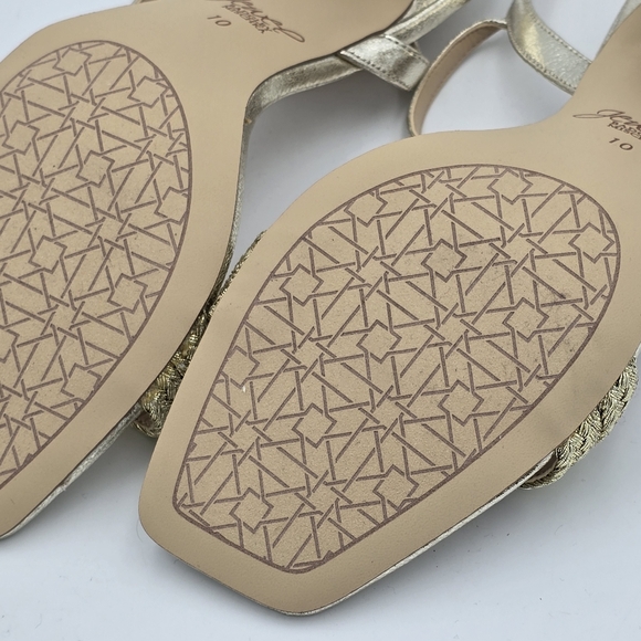 NWOT Jewel Badgley Mischka Heddia Woven Vamp Heeled Sandals, Gold, Women's 10 - Picture 13 of 16